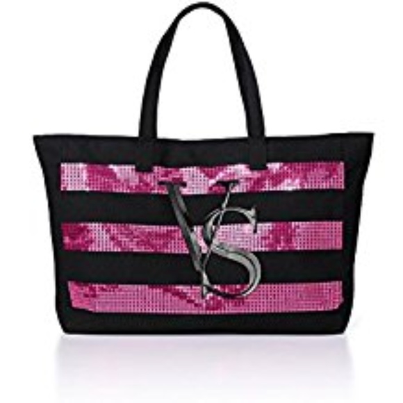 Victoria's Secret Handbags - NEW Black and Pink Sequin Victoria’s Secret Tote
